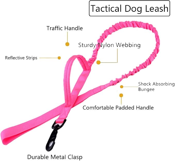 Tactical Dog Collar and Leash Set Adjustable Military Nylon Dog Collar with Control Handle and Heavy Duty Metal Buckle for Large Dogs（Pink S