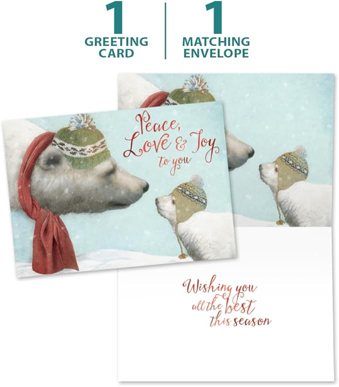 Tree-Free Greetings - Holiday Greeting Card - Artful Designs - 1 Card + Matching Envelope - Made in USA - 100% Recycled Paper - 5"x7" - Peace Love Joy (GO64226)
