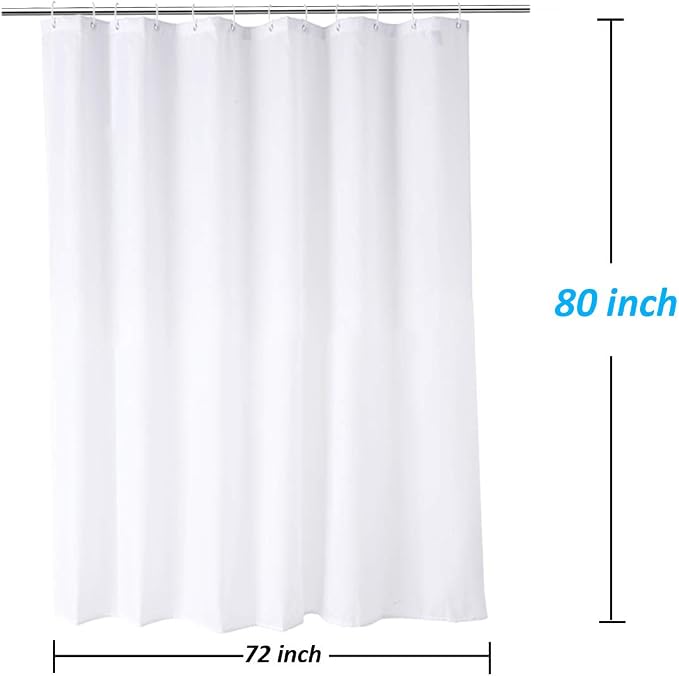 Extra Long Shower Curtain Liner 80 Inches Long, Heavy Duty Water Repellent Cloth Fabric Shower Curtains for Spa and Hotel Quality, Machine Washable, 72 x 80 Inch, White