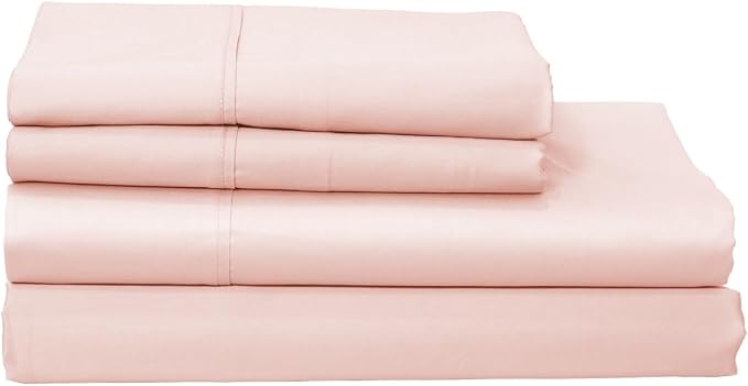 Organic Cotton Long Staple Silky Soft Single Pick Sateen Bed Sheet Set - Luxurious & Premium Hotel Quality - GOTS Certified - Solid Dyed (Light Pink, Queen (U.S. Standard))