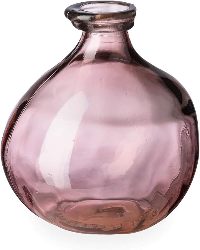 VivaTerra Recycled Round Glass Balloon Vase – Handblown Glass Vases for Centerpieces – Unique Organic Shape in a Delicate Pink Color – Sustainable and Unique Home Decor (7" H x 6.25" Dia.)