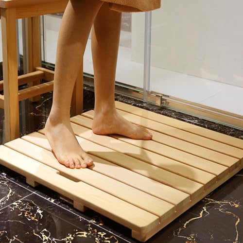 Teak Shower Mat Foldable Luxury Wooden Non-Slip Wood Bath Mat for Bathroom Bathtub Indoor Outdoor,Bamboo Bath Mat for Shower Room Non Slip Waterproof Multipurpose Wooden Floor Mat with Handl