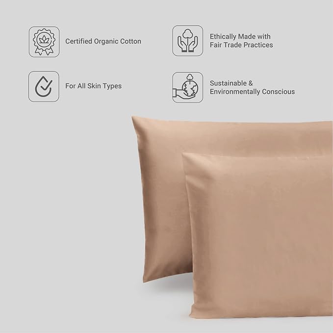 FABDREAMS 100% Organic Cotton King Pillowcases | 400 Thread Count | Luxury Hotel Collection|GOTS Certified Long Staple Cotton|Smoother Than Egyptian Cotton|Set of 2-20" x 40"|Taupe