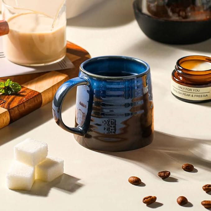 Large Ceramic Coffee Mugs, Handmade Pottery Mug, Tea Cups with Handle for Office and Home, 16 oz, Dishwasher and Microwave Safe (Sky Blue)