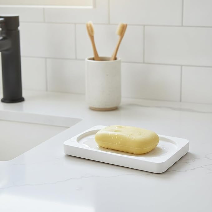 Diatomaceous Earth Soap Dish, Fast-Drying Stone Tray for Bar Soap, White (1 PC)