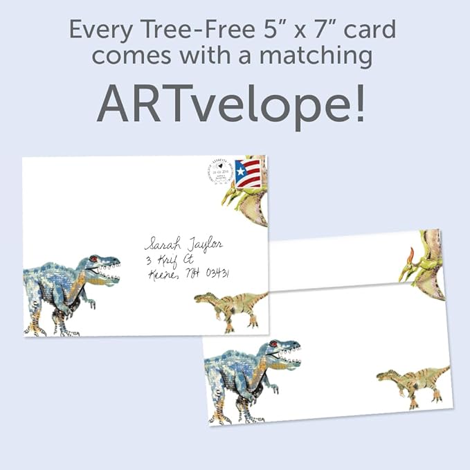 Tree-Free Greetings - Birthday Card - Artful Designs - 1 Greeting Card + Matching Envelope - Made in USA - 100% Recycled Paper - 5 x 7 - Roarsome Dinosaurs (GO69957)