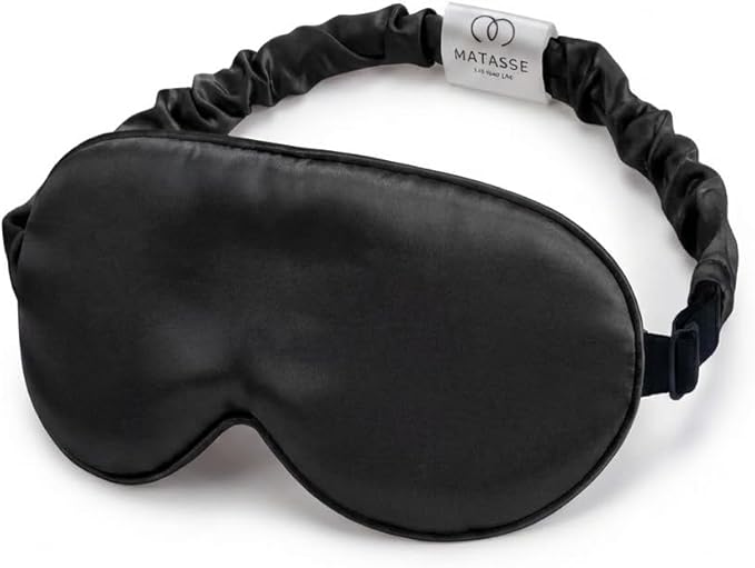 MATASSE 100% Mulberry Silk Sleep Mask 22 Momme Grade 6A - 3D Contoured Eye Mask for Sleeping, 14mm Deep Eye Cups, Total Blackout Blindfold for Women Men, Adjustable Strap, Side Sleeper (Black)