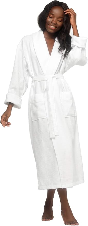 Turquaz 100% Turkish Cotton White Waffle Kimono Unisex Spa Robe