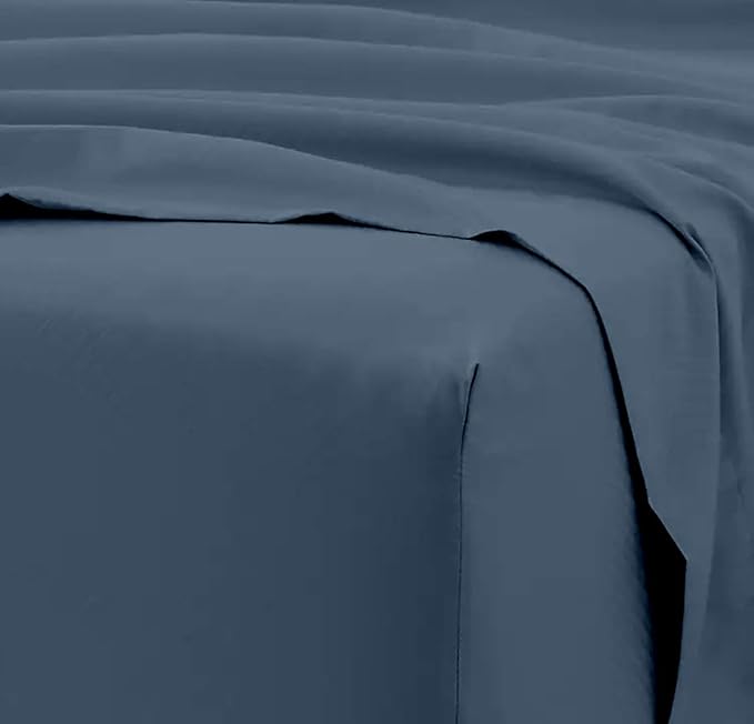 100% Organic Cotton Bed Sheets 800-Thread-Count, 16-Inch Deep-Pocket, Luxury Breathable Crisp 4-Piece Bed Sheet Set (1 Flat Sheet, 1 Fitted Sheet, 2 Pillowcases) - Queen, Mediterranean Blue