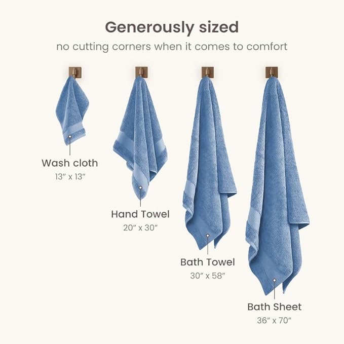 BIOWEAVES 100% Organic Cotton 700 GSM Plush Washcloths 13" x 13" GOTS Certified - Cerulean Blue, Pack of 12