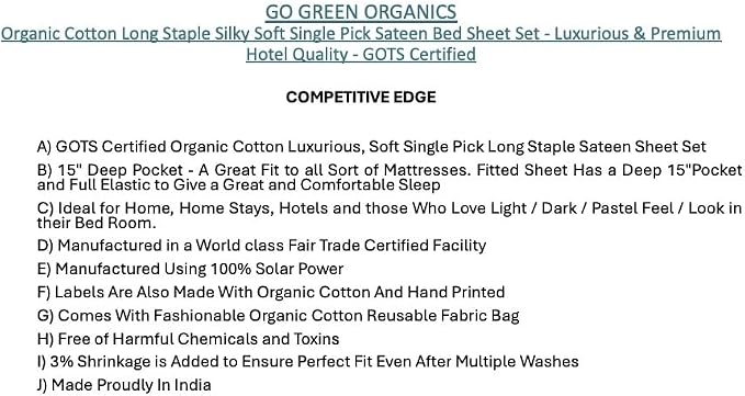 Organic Cotton Long Staple Silky Soft Single Pick Sateen Bed Sheet Set - Luxurious & Premium Hotel Quality - GOTS Certified - Solid Dyed (Twillight Blue, Queen (U.S. Standard))
