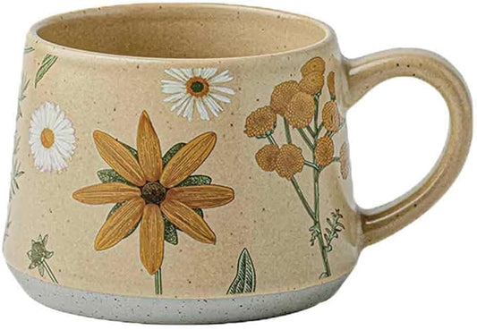 16OZ Ceramic Coffee Latte Mug, Cute Cup for Women, Ideal for Green Tea or Coffee,Hand Painted Floral Design Pottery Mug (sunflower)