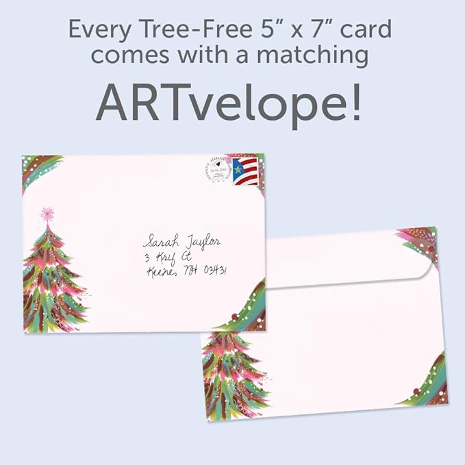 Tree-Free Greetings - Season's Greeting Card - Artful Designs - 1 Card + Matching Envelopes - Made in USA - 100% Recycled Paper - 5 x 7 - Pink Tree (VO80704)
