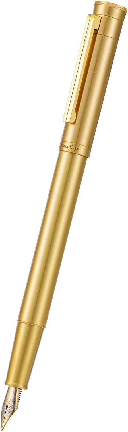 HONG DIAN Brass Fountain Pen Fine Nib Forest Pro, Classic Design Consistent Solid Writing Pen with Ink Refill Converter and Metal Pen Case Set