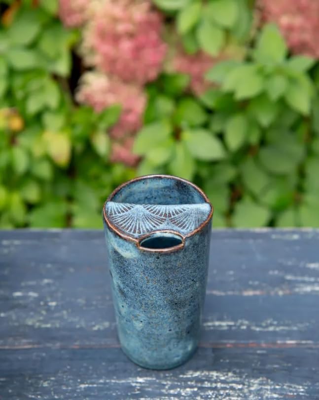 Handmade Ceramic Travel Mug 14 oz Coffee Cup with Textured Lid Reusable Drinkware for Hot and Cold Beverages (Light Blue)