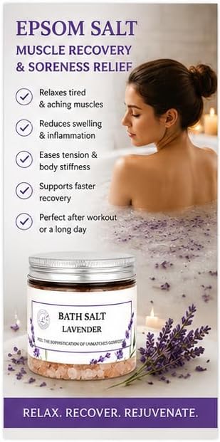 Himalayan Bath Salt with Lavender Petals, Essential Oil & Epsom Salt– 170 Grams, Detox & Wellness