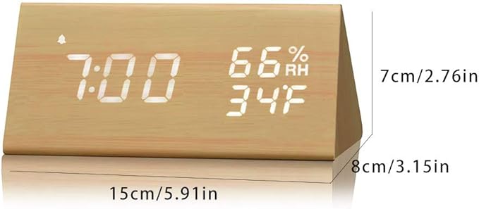 TOPINCN Digital Alarm Clock, Wooden Alarm Clock with Electronic LED Time Display, Humidity & Temperature Detect 3 Alarm Settings 3 Level Brightness Electric Clock for Bedroom
