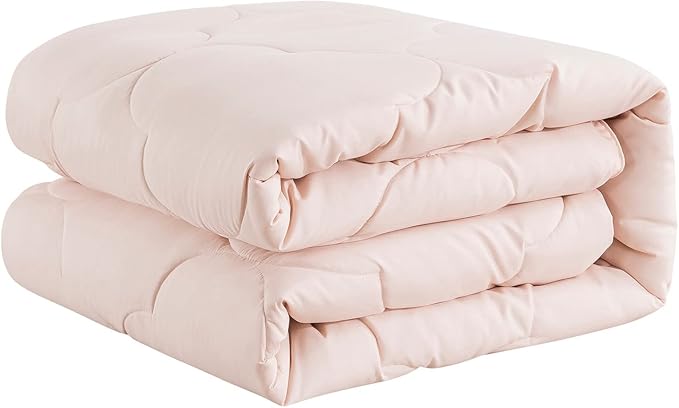 Feather and Loom Pendant Stitch Down Alternative All Seasons Comforter - Soft and Easy Care Microfiber Cover, Hypoallergenic High Loft Fiber Fill, Machine Washable Color: Blush Size: Full/Queen