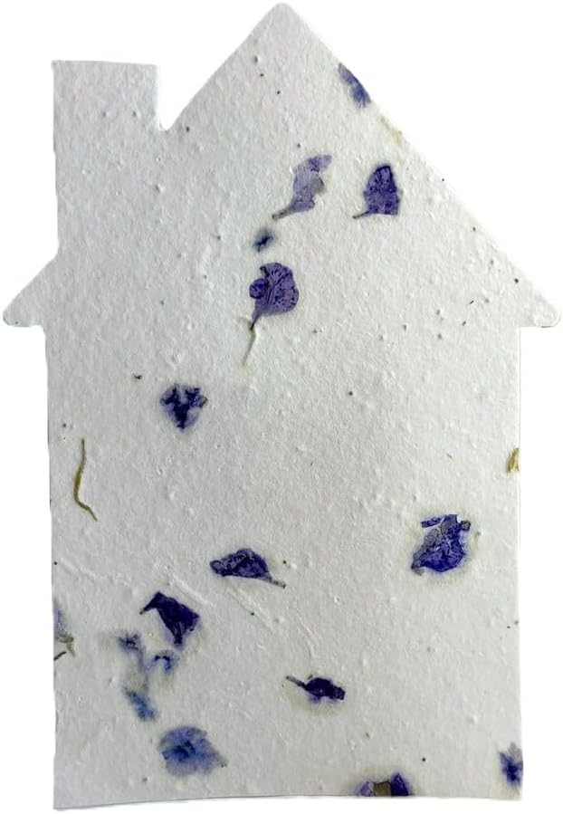 Of The Earth Handmade Paper - Wildflower Seed Paper House Shape Cards - w/Seeds & Petals - 5" x 7" - Set of 8 - Guides & Envelopes Included (04s Purple Petal)