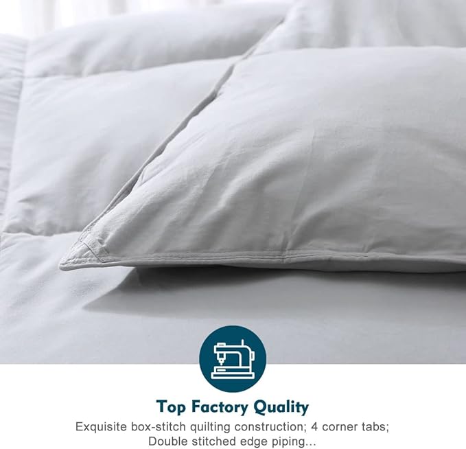 Gray Feathers Down Comforter Twin - 100% Organic Cotton, Medium Warm All Seasons Machine Washable Duvet Insert with Tabs (68x90, Mirage Grey)