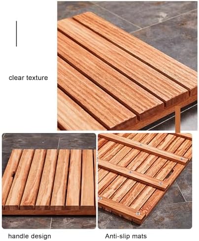 Non-Slip Wood Bath Mat,Natural Bamboo Bath Mat Wooden Duckboard Mat for Bathroom Shower Kitchen Water Resistant and Anti Slip Rectangular Solid Wood Floor Mat (110x30cm)