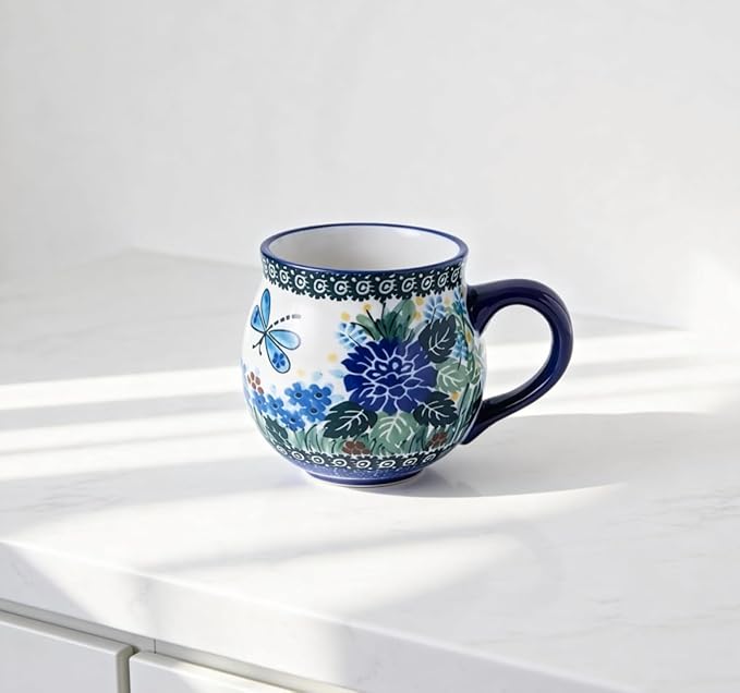12 oz Ceramic Cup Hand-Painted Handmade Unique Porcelain Floral Mug for Tea Coffee Milk Microwave Dishwasher Safe, Pottery Flower Mug 1 pc, Premium Elegant Gift