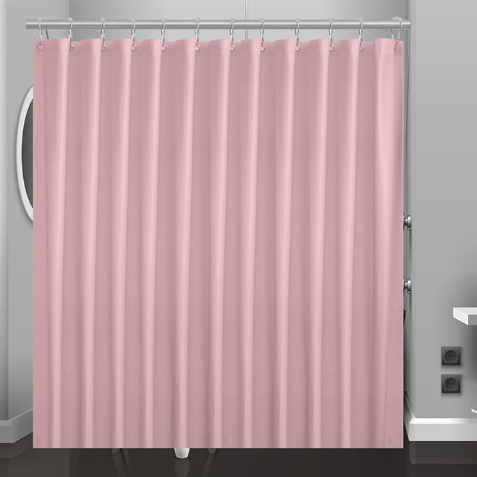 Baby Pink Plastic Shower Curtain Or Liner, 72x72 Inch Lightweight Light Pink Plastic Bathroom Shower Showroom Inner Curtain with Rustproof Metal Grommet Holes and Weighted Magnets