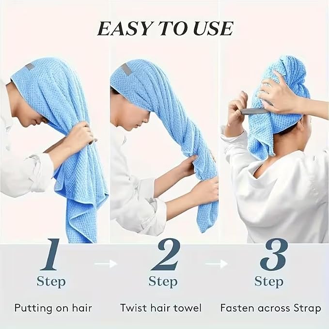 OHOO Super Absorbent Microfiber Hair Towel for Women Large Hair Drying Towel Wrap for Hair Care Fast Drying Hair Turbans with Elastic Pink