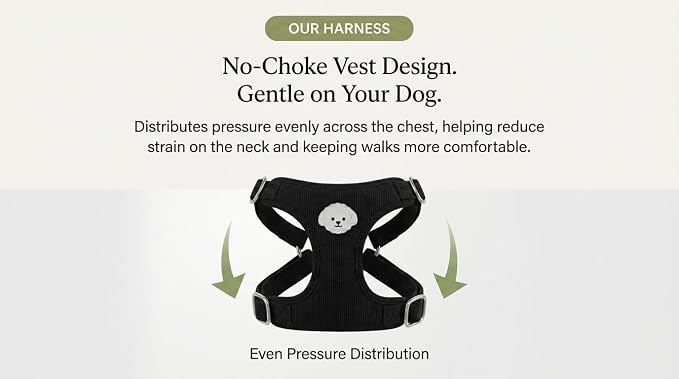 AetruffyPet 100% Cotton Dog Harness and Leash Set – Soft Breathable Vest for Small Dogs, Adjustable No-Choke Design, Lightweight Walking Set (XS/S/M) (Black, M)