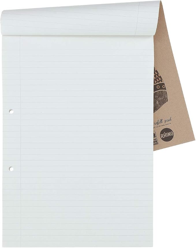RHINO Stationery A4 Refill Pad 160 Page | 8mm Ruled with Margin | Headbound Notepad Light Brown | Recycled Notepad (1)