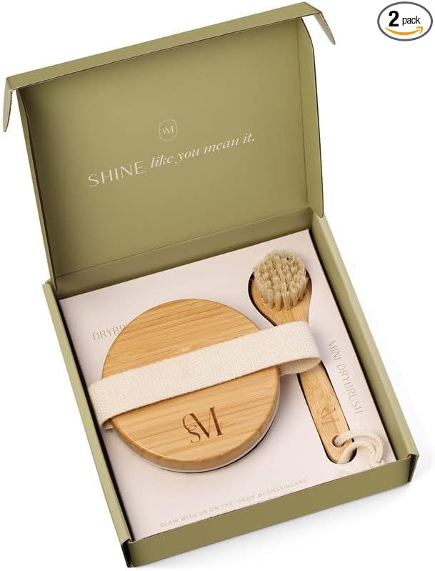 CSM Dry Brushing Body and Face Brushes for Lymphatic Drainage - Natural Boar Bristle Exfoliating Brushes with Face Brush for Cellulite, Circulation & Glowing Skin (2, Brush Set)