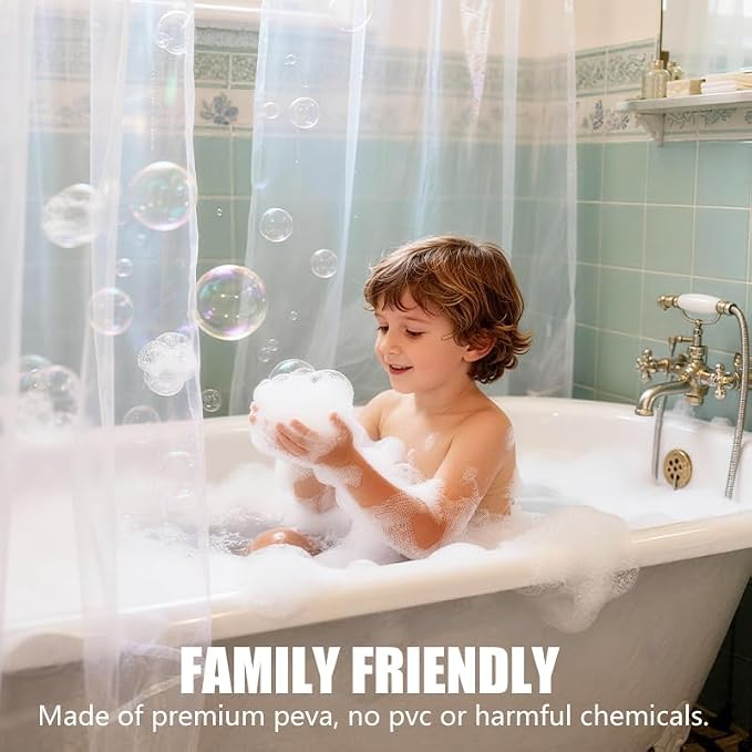 Clear Shower Curtain Liner, 72x72 PEVA Bath Shower Curtain Liner with 12 Plastic Hooks Lightweight Waterproof