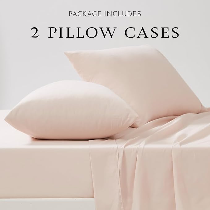 Linen Closet 100% Organic Cotton King Size Pillow Cases Set of 2, Pale Pink, 300 Thread Count Pillow Covers, Percale Weave, Cooling, Crisp & Breathable Pillowcases for Home & Hotel Pillows, 40"x20"
