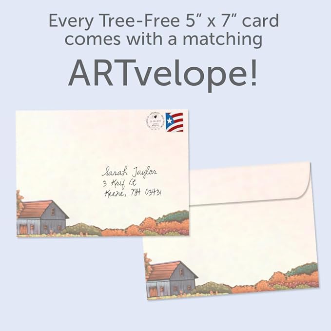 Tree-Free Greetings - Birthday Cards - Artful Designs - 1 Card + Matching Envelope - Made in USA - 100% Recycled Paper - 5"x7" - Autumn Farm (GO65458)