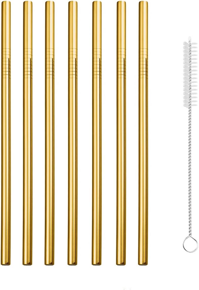 Reusable Metal Straws,10.5" Stainless Steel Straws,Easy to Use(7 PCS,Golden)