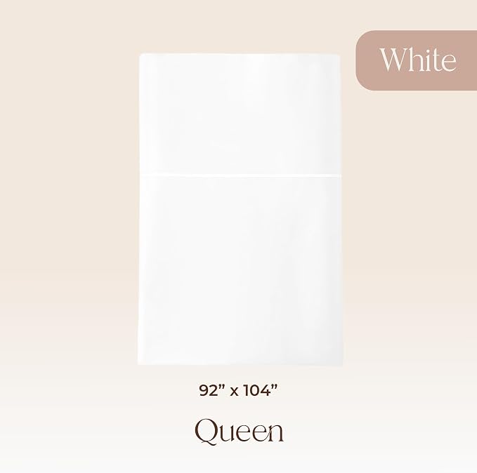 Certified Organic Queen Flat Sheet Only - 100% Organic Cotton Top Sheet with Luxurious Soft and Breathable 300 Thread Count Sateen Weave Finish - GOTS & Fairtrade Certified (White, Queen)