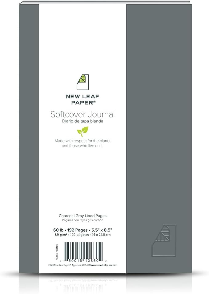 Softcover Journal, Solid Color Cover Charcoal Gray, 8.5" x 5.5", 192 Pages - Lined, Embossed Cover, 100% Post-Consumer Recycled Paper