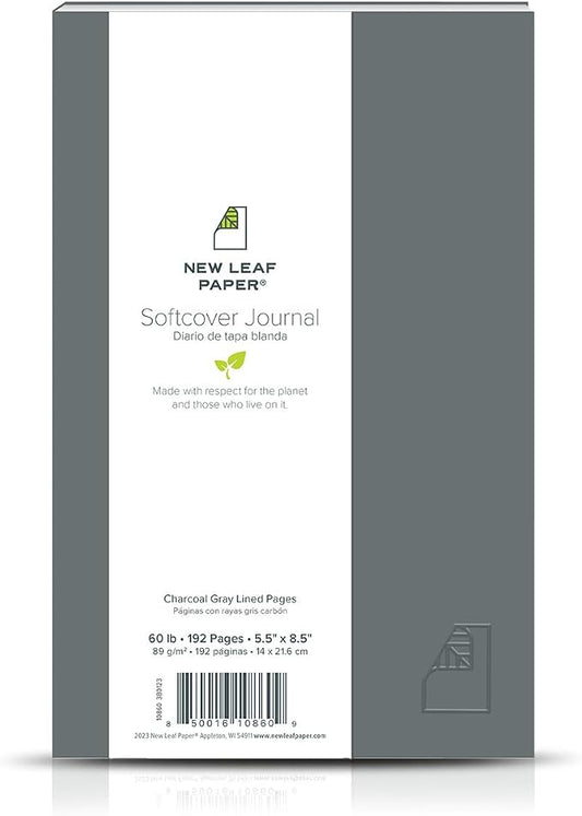 Softcover Journal, Solid Color Cover Charcoal Gray, 8.5" x 5.5", 192 Pages - Lined, Embossed Cover, 100% Post-Consumer Recycled Paper
