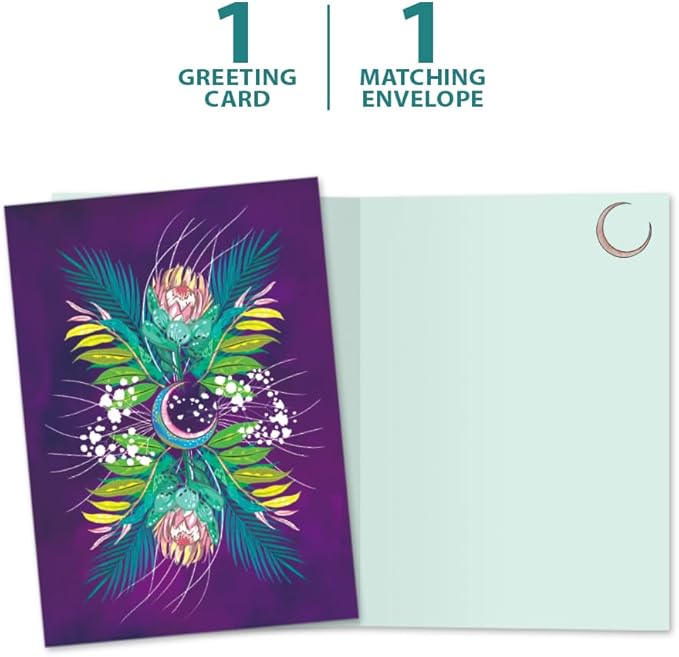 Tree-Free Greetings - All Occasion Cards - Artful Designs - 1 Card + Matching Envelope - Made in USA - 100% Recycled Paper - 5"x7" - Floral Moon (GO65214)