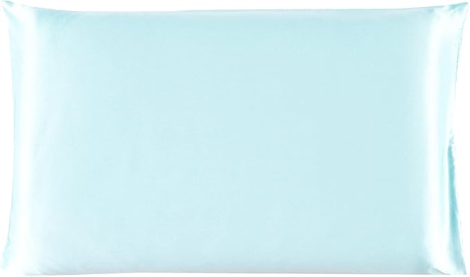 uxcell 1 Pack 100% Charmeuse Pure Silk Pillowcase for Hair and Skin, 350TC 19 Momme Soft Breathable Pillow Case with Hidden Zipper, Light Blue King(20x36inch)