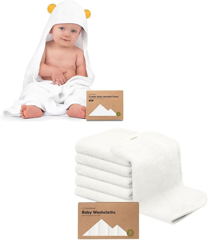 KeaBabies Baby Hooded Towel and Organic Baby Washcloths - Baby Towel, Toddler Towels, Hooded Towels for Baby - Soft Baby Wash Cloths for Newborn, Kids