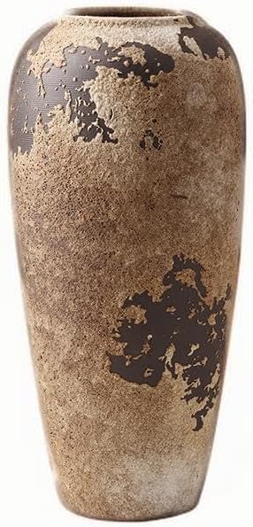 Wabi Sabi Pottery Vase, Brown Ceramic Vase for Home Decor - Handmade Rustic Farmhouse Centerpiece with Organic Texture, Neutral Table & Shelf Decor Vase (Large)