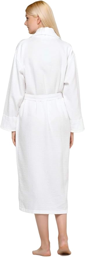 Turquaz 100% Turkish Cotton White Waffle Kimono Unisex Spa Robe