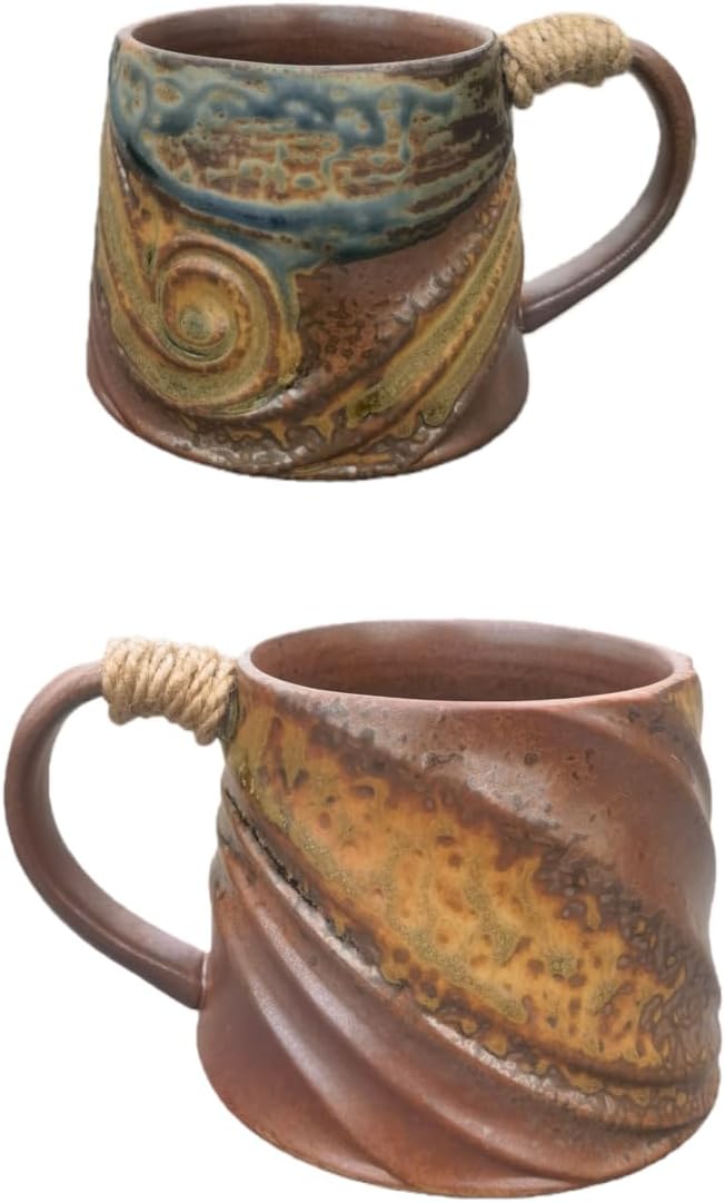 Vintage Ceramic Coffee Mug (with Handle), Handcrafted Lead-Free Ceramic Artistic Latte Cappuccino Espresso Tassee with Coffee Spoon, Coffee Mug, Tea Cup, Milk Tea Cup, 10oz