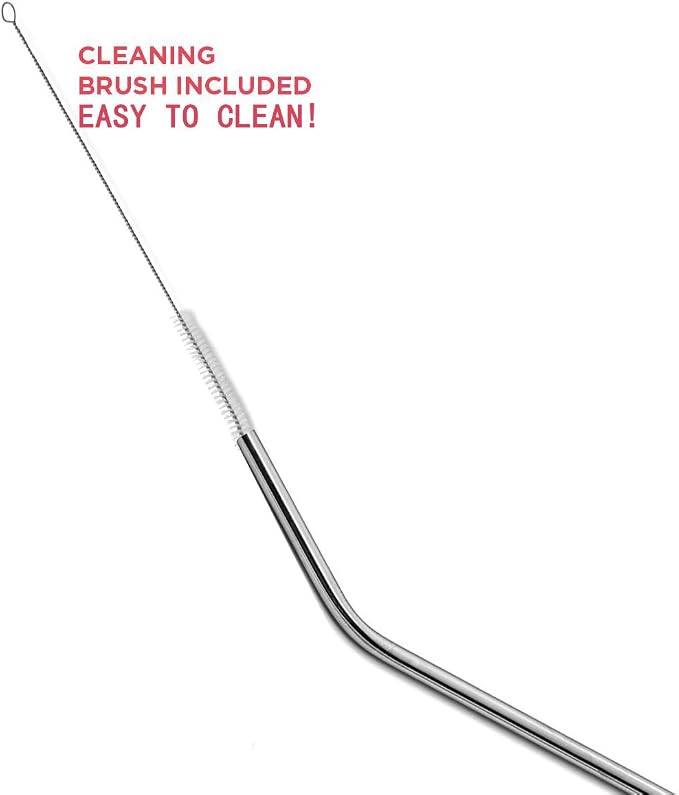 Stainless Steel Straws Spoon Drinking Straws Reusable Set of 6 Bent and Straight Cleaning Brush Included