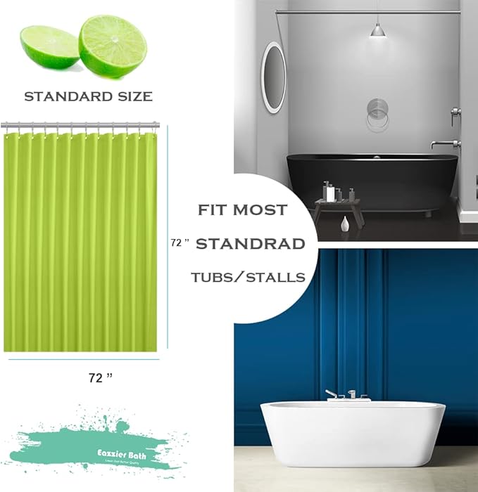 Lime Green Plastic Shower Curtain Or Liner, 72x72 Inch Lightweight Plastic Bathroom Shower Showroom Inner Curtain with Rustproof Metal Grommet Holes and Weighted Magnets