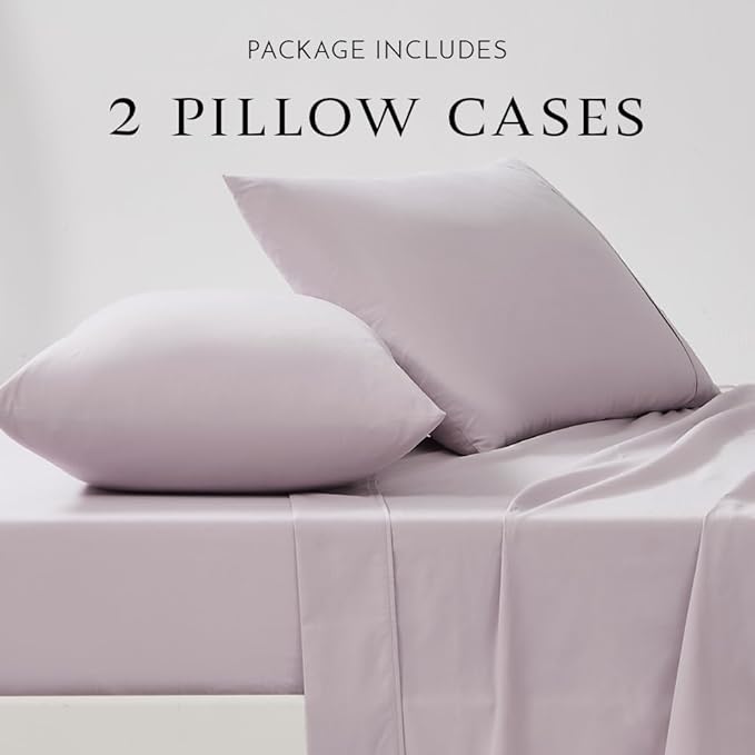 Linen Closet 100% Organic Cotton Pillow Cases standard Size Set of 2, Lavender, 300 Thread Count Pillow Covers, Percale, Cooling, Crisp, Breathable Pillowcases for Home, Hotel Pillows, 30"x20”