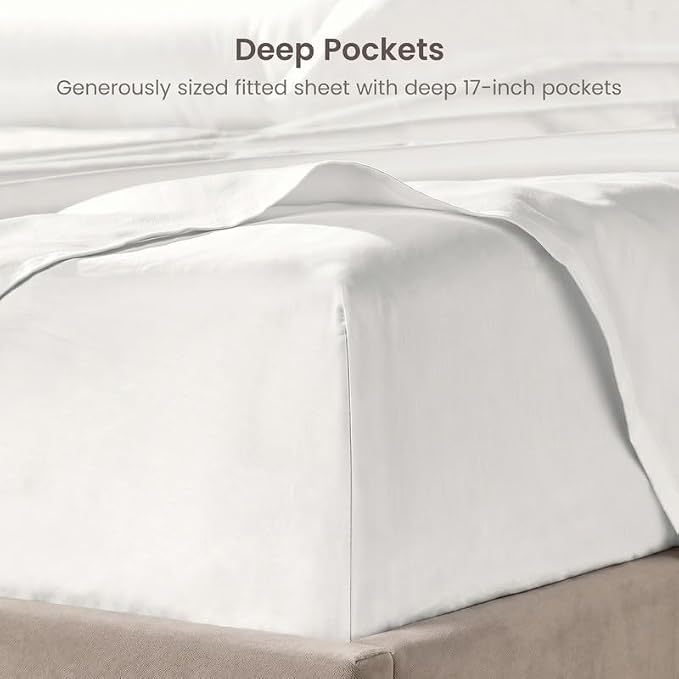 BIOWEAVES 100% Organic Cotton Sheets, 500 Thread Count 3-Piece GOTS Certified Bed Sheet Set Fits Mattress Upto 17" Deep Pocket, Soft & Silky Sateen Weave (Twin, White)