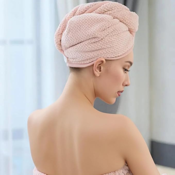 2 Pack Microfiber Hair Towel Wrap for Women,Super Absorbent Hair Drying Towel- Quick Dry,Turban for All Hair Style（ Pink &Blue）