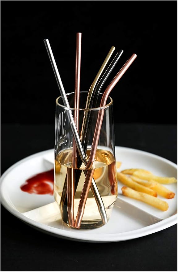 50-Pack Stainless Steel Straws,Super Long 10.5 Inch Drinking Metal Straws for 30oz/20oz Tumblers Yeti Cups Travel Mugs,Reusable Rustproof Dishwasher Safe (All bent 50pcs -10.5" Black)